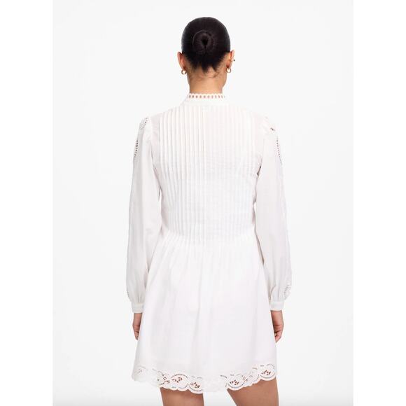 Madewell Pintucked Eyelet Mini Dress Boho Cotton Cottagecore White Medium NWT - Picture 3 of 16